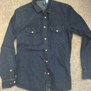 Denim Button-Up Shirt - Dark Blue